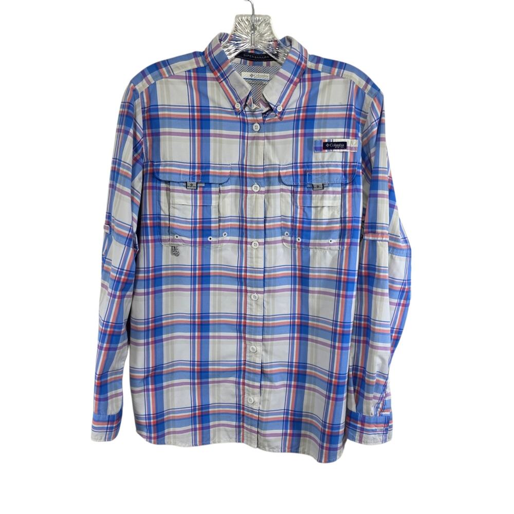 Columbia PFG Womens Plaid Long Sleeve Vented Fishing Button Front Top Medium